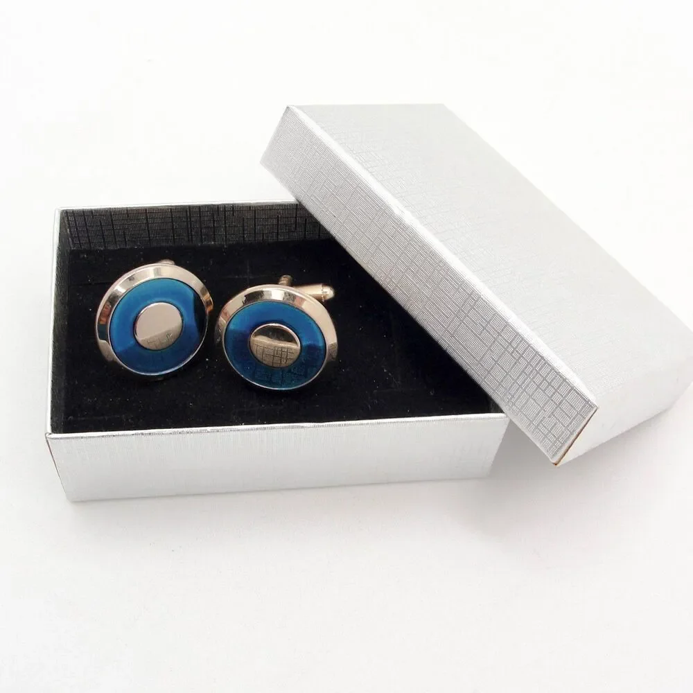 Vintage Swank Blue Enamel Cufflinks Gold Tone Round Circle MCM Formal Wedding